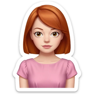 Emma Stone, orange brown hair, pink dress sticker