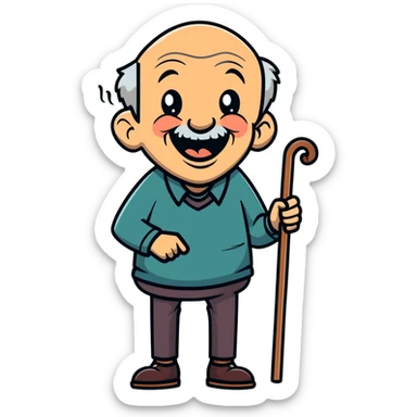 old man with cane laughing hysterically sticker