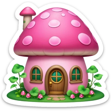 Pink girly mushroom house covered in vines sticker