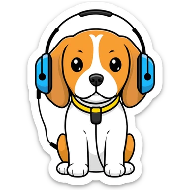 Dog Beagle wearing headphones  sticker