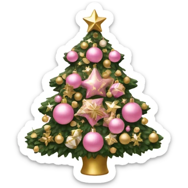 a pink christmas tree with white and gold decorations  sticker