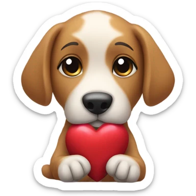 dog hugs toy heart sticker
