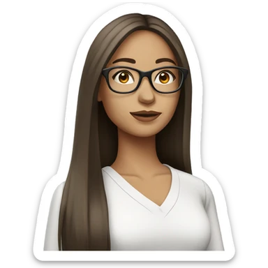 Beautiful brunette straight long hair with white glasses sticker