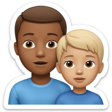 A 3D cartoon child looking up at a tall adult, white background, friendly expression, Memoji-style. sticker