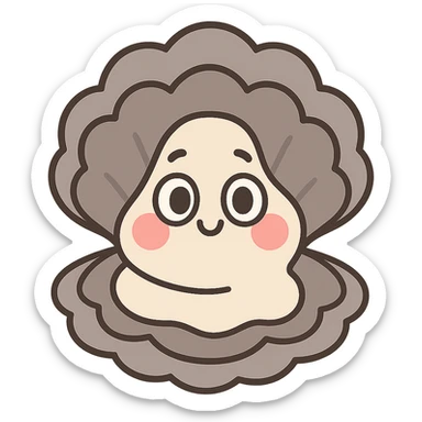 cute oyster, cream color, pink cheeks, doe eyes, greige shell, pastel toon style sticker
