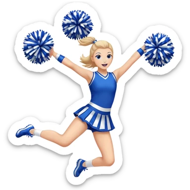 Cheerleader jumping with pom poms and a blue and white uniform  sticker