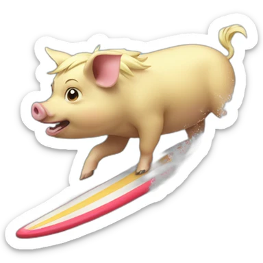 a blond pig surfing on a tsunami sticker