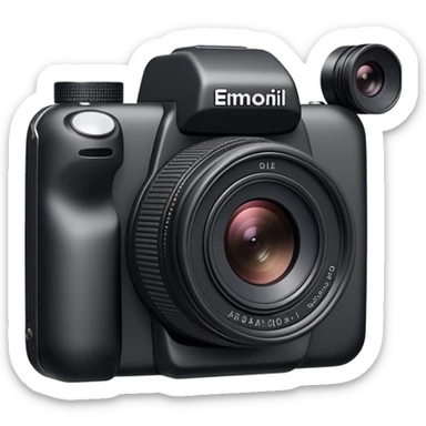 Ultra minimal camera, extremely simplified DSLR, just basic rectangular shape with tiny lens, absolute minimal detail sticker