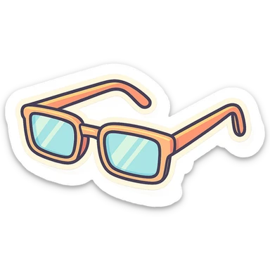 stylish eyeglasses for vision with diopters, narrow rectangular frame, side view, vector look with shadows and glare, detailed shading, thin clean outlines, pastel palette, Japanese pop art, sticker look, highly detailed sticker