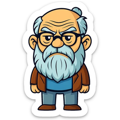 Add glasses to the grumpy old man with a beard in sticker style. Keep the sticker style and transparent background. sticker