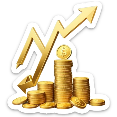 financial scenario with coins and upward arrow sticker