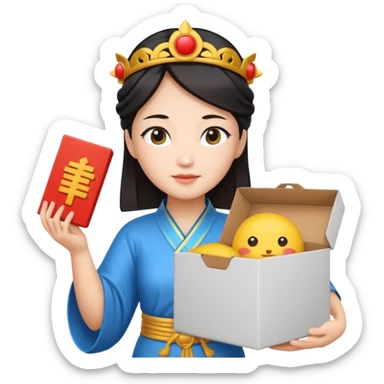 chinese female god hold carton box sticker