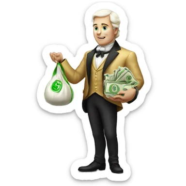 white aristocrat with money bag in his hands sticker