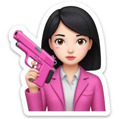 Black hair girl holding a pink gun  sticker