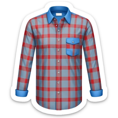 Red shirt with blue and gray checkered long sleeves sticker