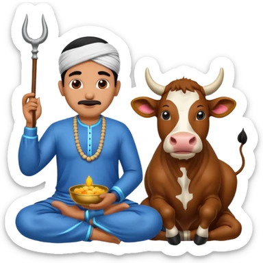 Indian man worshipping cow sticker