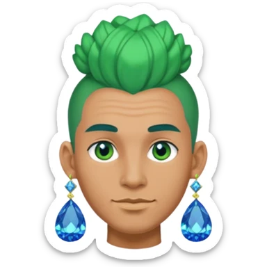 gem lover man with gem accessories excessive amount very big gem earrings green bun hair and bluediamonds  sticker