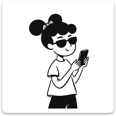 Girl with huge lips, sunglasses, bow on her hair, holding a phone with attitude sticker