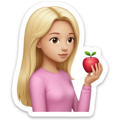 girl in light pink clothes, blonde with long straight hair, side view, pose, Apple emoji style, variation 3 sticker