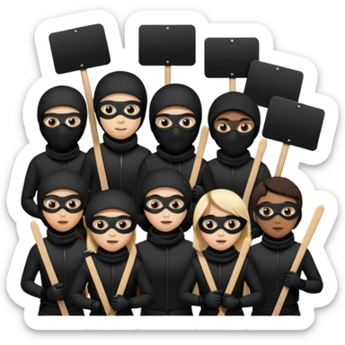 Ski mask people wearing black with black shields and signs sticker