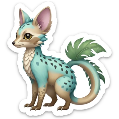 Feral Rare Fantasy pastel tropical Vernid-Trico-species by LiLaiRa, random markings, tufted tail, tufted ears, full body sticker