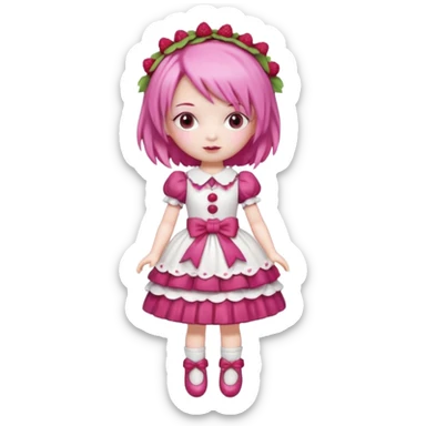 Isolated detaile illustration incredibly raspberry torte doll figurine full body with pink hair and a raspberry barrettes sticker