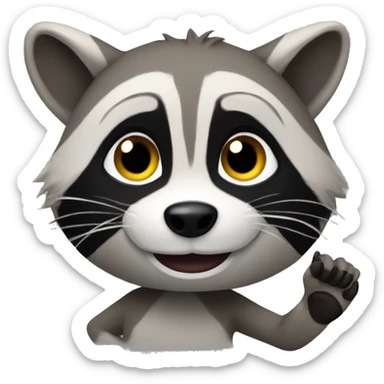 The raccoon waves its paw sticker
