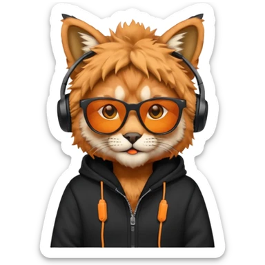 lynx with black sunglasses, headphones and a black hoodie sticker
