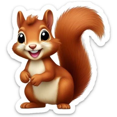Cute baby red squirrel face smiling with bushy tail, whole squirrel sticker