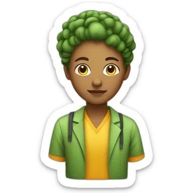 A teacher with a yellow shirt and a headdress in the colors of green, yellow, orange spots sticker