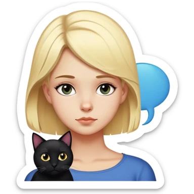 Blonde girl with black cat in thought bubble sticker