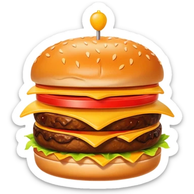 A clean and simple icon of fast food in emoji-style illustration. A burger with fries, bright and bold colors, simple shapes, flat design, high contrast, inviting and appetizing. sticker
