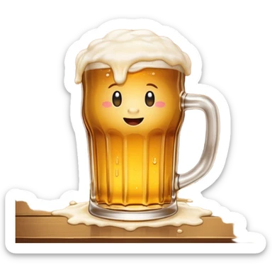 foaming pint of beer on wooden table, pub representation, emoji style sticker