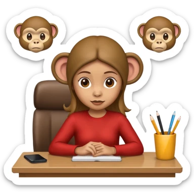 Girl monkey emoji sitting at desk sticker