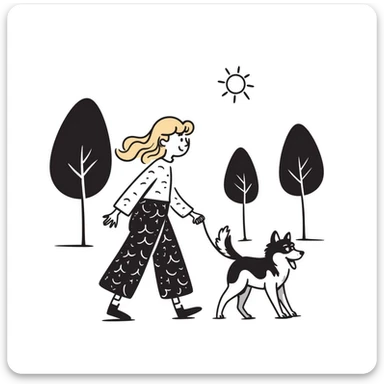 Blonde woman walking a happy Siberian husky  sticker