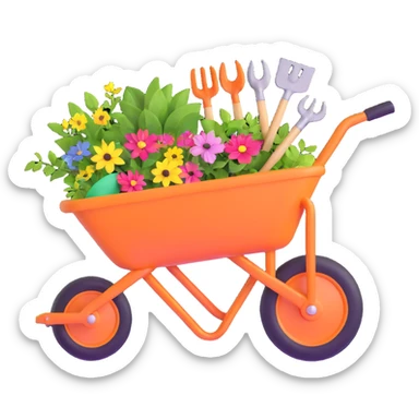 wheelbarrow with gardening tools sticker