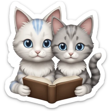 A cute mother cat and kitten reading a book together sticker