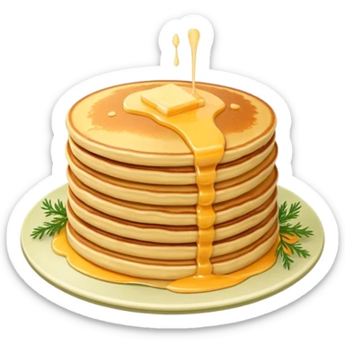 Fluffy stack of sunny pancakes with melted cheese and dill on top good quality sticker