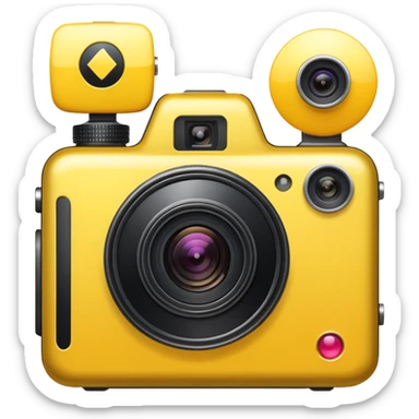 a camera with a yellow plus inside sticker