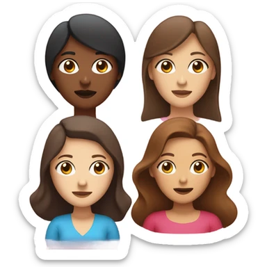 two ladies in love with a heart. the one on the left is a white lady with blue eyes and a brown bob with a pink shirt. the second is a venezuelan lady with brown eyes and dark brown hair with a red dress sticker