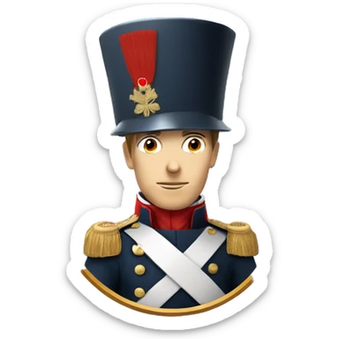 French soldier with white skin of Napoleon era in cylinder hat sticker