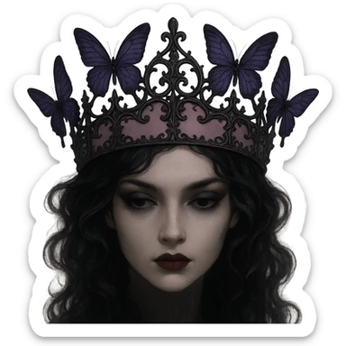 butterfly crown with matte pink base, purple butterflies, gothic filigree, mysterious and elegant, transparent background sticker