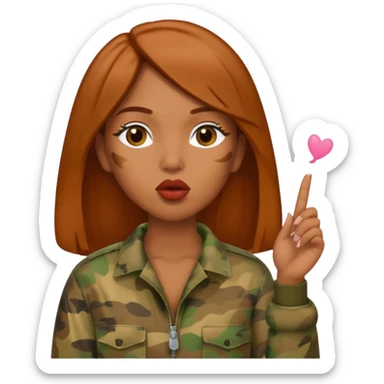 redbone baddie in camo, blowing a kiss sticker