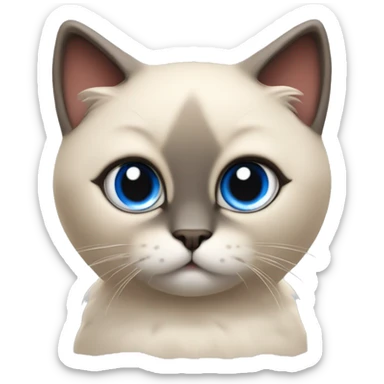 Long, chubby body, cute, flat beige fur, blue round eyes, round pupils, Siamese and ragdoll mix cat, a grey face pattern, fur in his ears, wearing a red ribbon, a long slim tail, darker paws, full body sticker