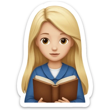 Blonde sexy girl with long hair reading a brown book, brown set  sticker