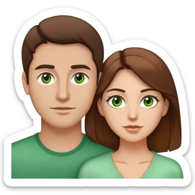 white couple with brown hair, man has brown woman has green eyes  sticker