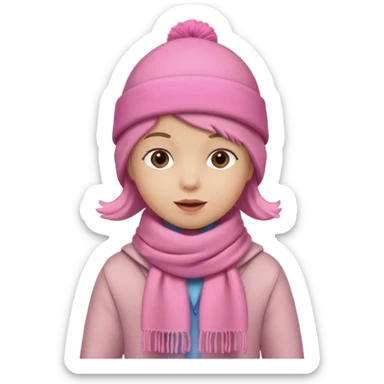 Kid wearing pink hat and scarf, full body sticker