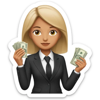 woman holding lots of money sticker