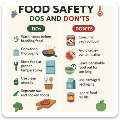 make a detail poster with title of "food safety dos and dont" sticker