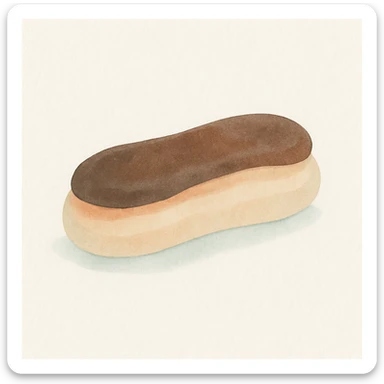eclair pastry with chocolate on top, watercolor style sticker